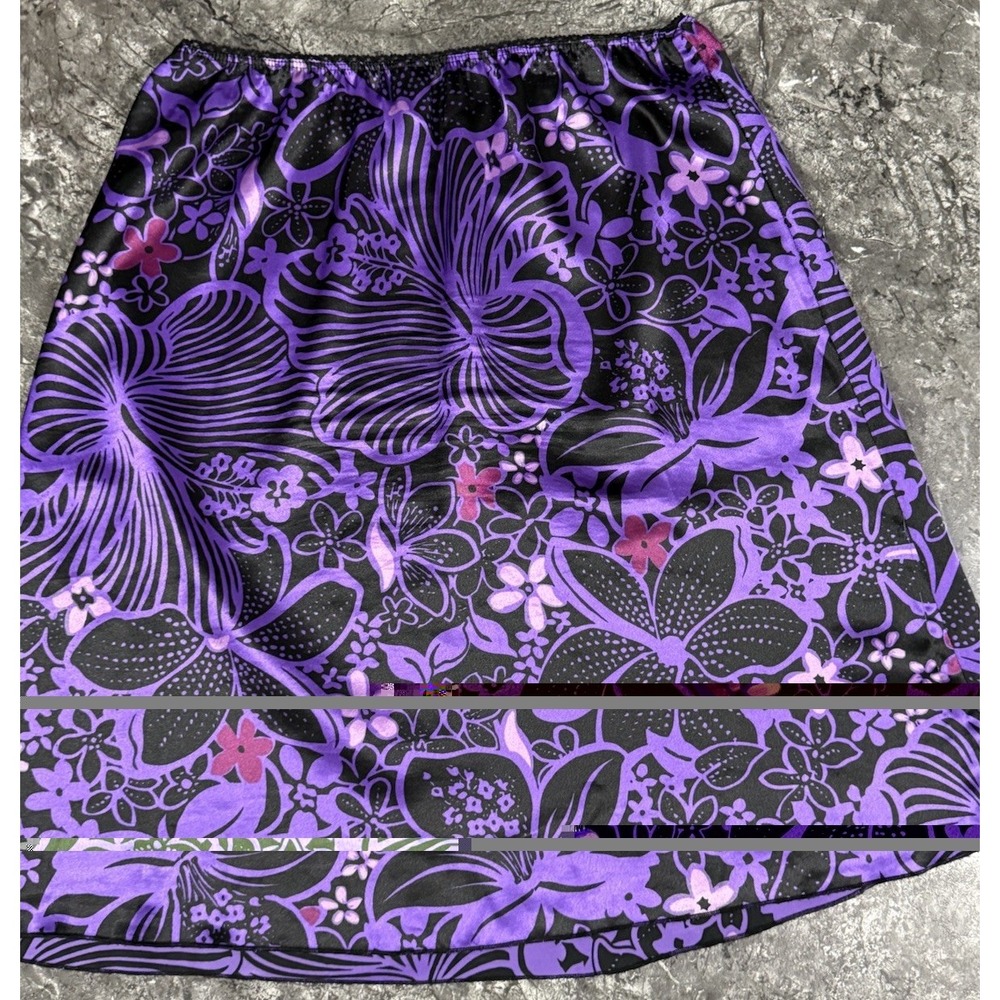 Roxy Womens Y2K Tropical Floral Satin Feel Skirt Flowy Rayon Purple Black Sz S